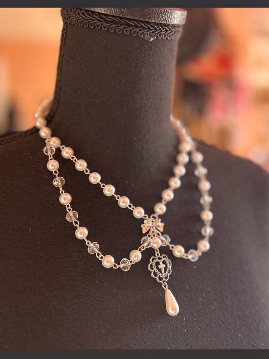 unbranded Jewelry - Pearl & Crystal Double Strand Necklace with Teardrop Pendant